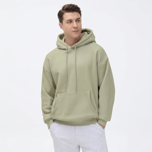 High Quality Cotton French Terry Oversize Hoodie <b>Thick</b> <b>Fleece</b> Drop Shoulder Plain Blank Custom Men Hoodies - Product Image 1