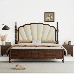 Premium Wooden <b>Bed</b> with Upholstered Headboard King Size Modern Bedroom Furniture Elegant Durable Luxury Home Decor Frame - Product Image 2