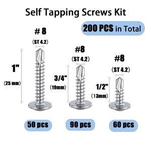 <b>Self</b> <b>Tapping</b> <b>Screw</b> For Metal 410 Stainless Steel Round Head Washer #8 1 1/2 3/4 Inch Boxed Set 200 Pcs - Product Image 5
