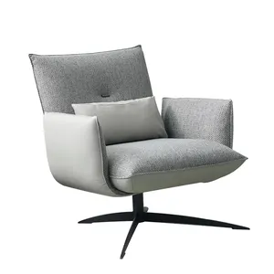 Kursi Sofa tunggal Modern nyaman, furnitur kantor rumah, kursi putar dengan dasar logam