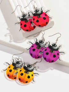 Barato divertido creativo dibujos animados insecto <span class=keywords><strong>Coccinella</strong></span> <span class=keywords><strong>Septempunctata</strong></span> brillo color siete estrellas mariquita acrílico impreso pendientes colgantes - Product Image 2