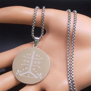 Ogou Feray <span class=keywords><strong>Voodoo</strong></span> Veve simbol Sigil liontin kalung baja nirkarat Vodou Lwa Loa jimat gaib kalung perhiasan (NL564) - Product Image 3