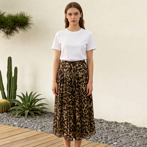 <span class=keywords><strong>Falda</strong></span> Maxi Plisada <span class=keywords><strong>con</strong></span> Estampado de Leopardo Personalizada para Mujer - Product Image 2