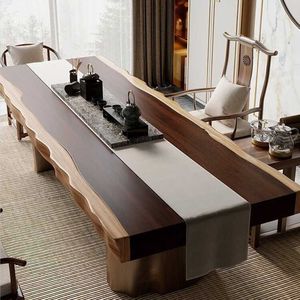 Table à thé rectangulaire en bois massif de style chinois, bord naturel, faite à la main, pour la maison ou le bureau - Product Image 1