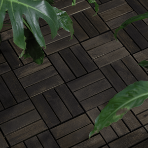 Dalles de terrasse en bois d'acacia à motif emboîtable, 30 pièces, 30,5 x 30,5 cm, brun foncé, carrées, en bois dur, pour l'extérieur, pour patio - Product Image 2