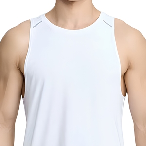 เสื้อกล้ามผู้ชายโลโก้สั่งทำ ผ้าโพลีเอสเตอร์ผสมคอตตอน 100% แห้งเร็ว ระบายอากาศดี สวมใส่สบาย แบบถัก ไม่มีแขน เหมาะสำหรับออกกำลังกาย ฟิตเนส ยิม รับผลิตแบบ OEM - Product Image 2