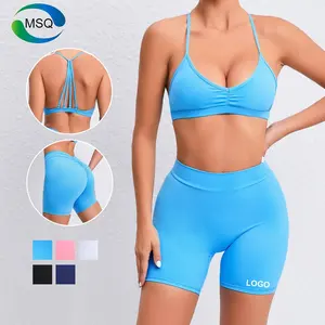 Wholesale Womens New Brazilian V Back Activewear Workout Sets Sexy Push Up Gym Bra and Scrunch Butt Shorts Yoga Gym Clothes
