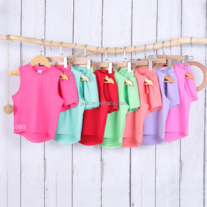 ملابس رياضية للفتيات ذوات المقاسات الكبيرة، طقم شورت وقميص بدون أكمام بنقشة الفراشات، ملابس يوغا للأطفال بلون موحد، ملابس رياضية للمراهقات للتنس والجري - Product Image 3