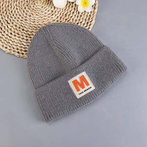 Automne et hiver cuir étiquette laine bonnet chapeaux Logo personnalisé acrylique tricoté chapeau automne chaud oreille lettre laboratoire - Product Image 5