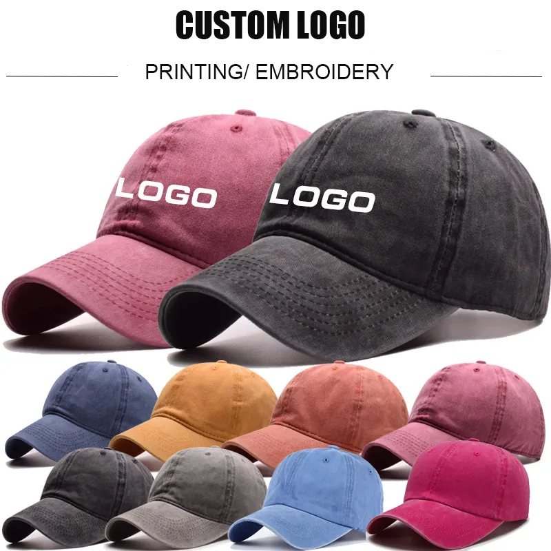 All'ingrosso Logo personalizzato indumento tinto di pigmento lavato in cotone invecchiato Vintage curvo bordo Baseball papà cappello cappello per gli uomini e le donne