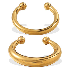 Bracelet ouvert en acier inoxydable plaqué or 18 carats, bijoux de mode unisexe, design rond, Sz272g Sz272s Sz273g - Product Image 5