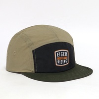 Nouveau design, vente en gros, casquettes de camping à 5 panneaux en nylon léger à séchage rapide, avec logo en patch de caoutchouc personnalisé et visière plate, pour activités de plein air, cyclisme et randonnée