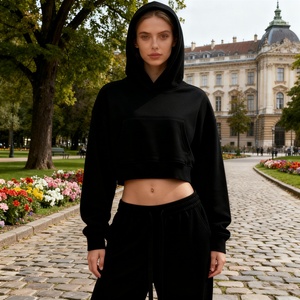 TKAN458D Vente en gros de sweats à capuche mode pour femme, personnalisés avec impression en relief, en molleton d'hiver, couleur unie, coupe classique, 100% coton, à épaules tombantes - Product Image 1