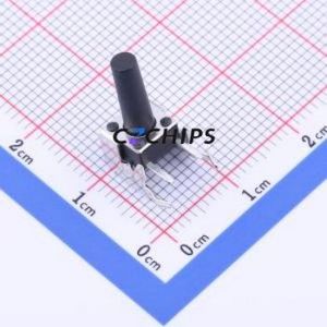 TS-1093C-A17B2-D1 Tactile Switch Bent Lead Through Hole-4P,6x6mm Single Pole Single Throw Round Button 1.8N Right Angle Insert - Product Image 1