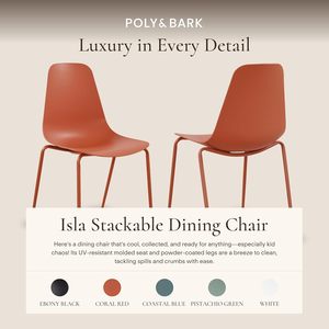 Juego de 4 Sillas de Comedor Apilables de Plástico Estilo Moderno de Mediados de Siglo con Patas de Metal - Uso Interior/Exterior, Color Rojo Coral, Muebles para el Hogar - Product Image 3