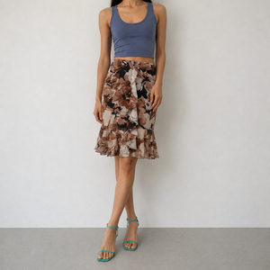 Falda Midi con Diseño Único, Estampado Floral Vintage, Cintura Baja, Dobladillo con Volantes, Elegante, Transparente, Casual y Favorecedora - Product Image 5