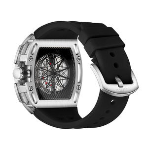 Montre automatique <span class=keywords><strong>de</strong></span> <span class=keywords><strong>luxe</strong></span> pour homme, forme tonneau, entièrement sertie <span class=keywords><strong>de</strong></span> diamants, bracelet en alliage 20 mm, cadran analogique squelette complet - Product Image 5