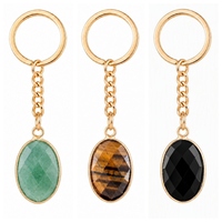 Nouveau porte-clés pendentif en cristal naturel taillé en forme ovale, plaqué or, décoration et cadeau, vente en gros