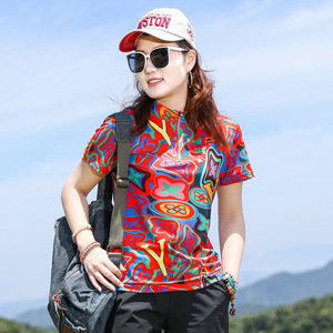เสื้อยืดแขนสั้นลายดอกไม้แห้งเร็วสำหรับผู้หญิง ระบายอากาศได้ดี เหมาะสำหรับการวิ่ง เดินป่า กิจกรรมกลางแจ้ง - Product Image 2