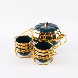 Luxury <b>Ceramic</b> Two-Ear Soup Bowl Set with Gold Cutlery Sustainable Pumpkin Soup <b>Pot</b> for Household and Party Use - Product Image 4