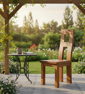 Silla de comedor de madera maciza de suar con respaldo artístico en forma de H, hecha a mano para mayor resistencia, belleza natural e interiores de comedor modernos. - Product Image 2