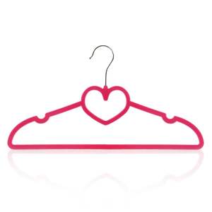 Free Sample Dark Pink Heart Design Non Slip Flexible Single Tier <strong>Velvet</strong> Hanger for Children's Baby Clothes Space Saving - Product Image 2