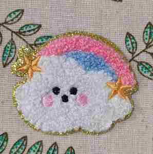Hot Sale Iron On/self Sticker Gold Glitter Edge Embroidered Cute Cartoon Sun Paw Cloud rainbow Star Chenille Patch - Product Image 4