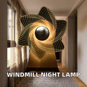 Boîte à musique rotative moderne en bois avec LED, cadeau créatif, lampe de chevet à éolienne rechargeable par USB, décoration d'intérieur - Product Image 6