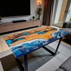 Nouvelle arrivée, table à manger en bois de haute qualité avec design en résine époxy, design rivière, plateau de table en résine fait main personnalisé à vendre - Product Image 1