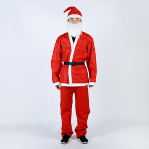 Vente en gros de 5 pièces de costumes de Père Noël rouge pour <span class=keywords><strong>homme</strong></span> et femme, costumes de Noël pour enfants, tenues de Père Noël pour adultes - Product Image 1