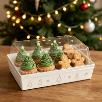 Boîte à charcuterie de Noël en papier kraft avec couvercle transparent pour mini-gâteaux
