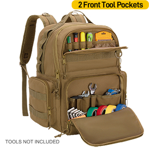 Tactical Waterproof <b>Tool</b> <b>Backpack</b> Heavy-Duty Padded Shoulder & Waist Support 20-24 Pockets 100 lb Capacity Khaki - Product Image 2