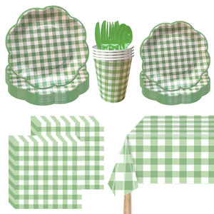 Platos y Servilletas de Papel DAMAI con Diseño a Cuadros, Juego de Platos Festoneados para Picnic para 10 Personas - Product Image 4