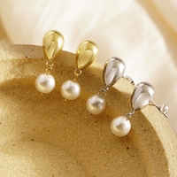 Pendientes de moda de acero inoxidable sin deslustre de lujo, joyería, pendientes de gota de agua de perlas de agua dulce