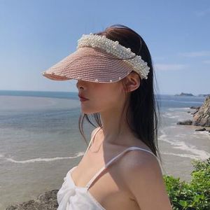 Women's Summer <b>Straw</b> Handmade Pearl Beach Foldable Women's Sun Protection Sun Visor <b>Hat</b> - Product Image 5