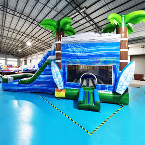 Castillo inflable tropical comercial con tobogán acuático, ideal para fiestas al aire libre. - Product Image 1