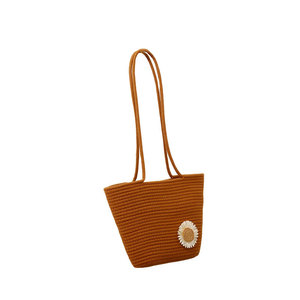 Woven <b>Straw</b> Tote <b>Bag</b> Horizontal Square Bohemian Summer Beach Casual Shoulder <b>Bag</b> With Daisy Embroidery - Product Image 1