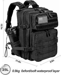 Sac à dos tactique unisexe en polyester 25L/35L, sac d'assaut avec fermeture éclair, porte-bouteille et bretelles - Product Image 2