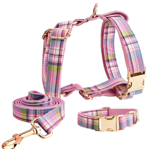 Collier pour chien en polyester à carreaux colorés classiques, laisse pour chien, harnais pour chien avec boucle en métal, accessoires pour animaux de compagnie de luxe très vendus PUPE - Product Image 5