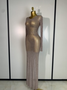 Robes longues de soirée élégantes en polyester pour femmes avec des diamants étincelants, tenue de scène pour célébrités, soirée en boîte de nuit, bal de promo, chanteuse, <span class=keywords><strong>danseuse</strong></span> - Product Image 2