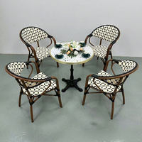 Table à manger en rotin tressé rétro, style français moderne et minimaliste, pour restaurant occidental, bistro, salon de thé, maison d'hôtes, en bambou d'extérieur