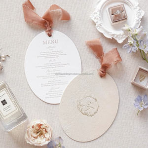Tarjeta de Menú de Boda Personalizada con Cinta, Elegante Tarjeta de Felicitación de Papel de Algodón con Estampado en Caliente, Etiqueta con Nombre, Logotipo Personalizado, Publicidad Impresa - Product Image 1