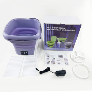 Mini machine à laver pliable, électrique, portable, 28x25x25.5, en plastique, couleurs violet-vert mélangées, pour usage en dortoir - Product Image 1