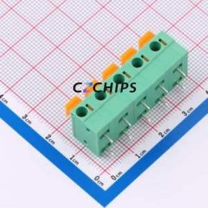 MX142R-7.62-05P-GN01-Cu-A Spring Terminal Block Bent Lead Through Hole,P=7.62mm Connector 1x5P 7.62mm Green Right Angle Insert - Product Image 1