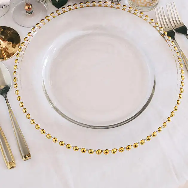 Piatti del caricatore del piatto della cena di nuova moda del fornitore cinese per i piatti del caricatore con perline d'argento di nozze