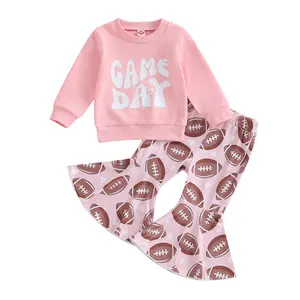 1 Pcs Custom Tag 2pcs GAME DAY Langarm Sweatshirt Rugby Flared Pants Herbst Baby Kleinkind Mädchen Kleidung Set