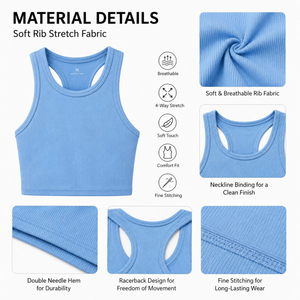 YWJC GARMENT Top Corto Azul Casual de Punto Acanalado y Chaleco sin Mangas para Mujer en Spandex/Nylon - Product Image 6