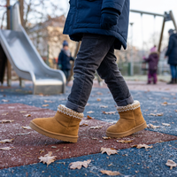 Bottes de neige classiques pour enfants en daim camel, personnalisables en gros, avec doublure chaude en peluche et bordure tissée décorative