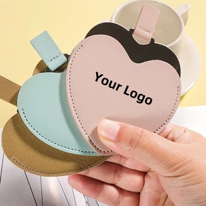 Quà Tặng Ngày Valentine màu đỏ hồng hình trái tim Túi gương PU da tùy chỉnh logo <span class=keywords><strong>mini</strong></span> du lịch thép không gỉ Gương trang điểm - Product Image 1