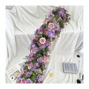 CQ65 Camino de Mesa de Flores de Rosas Rosadas y Moradas de Primera Calidad al por Mayor, Centros de Mesa para Bodas, Decoraciones de Mesa, Precios Bajos, Día de San Valentín - Product Image 3